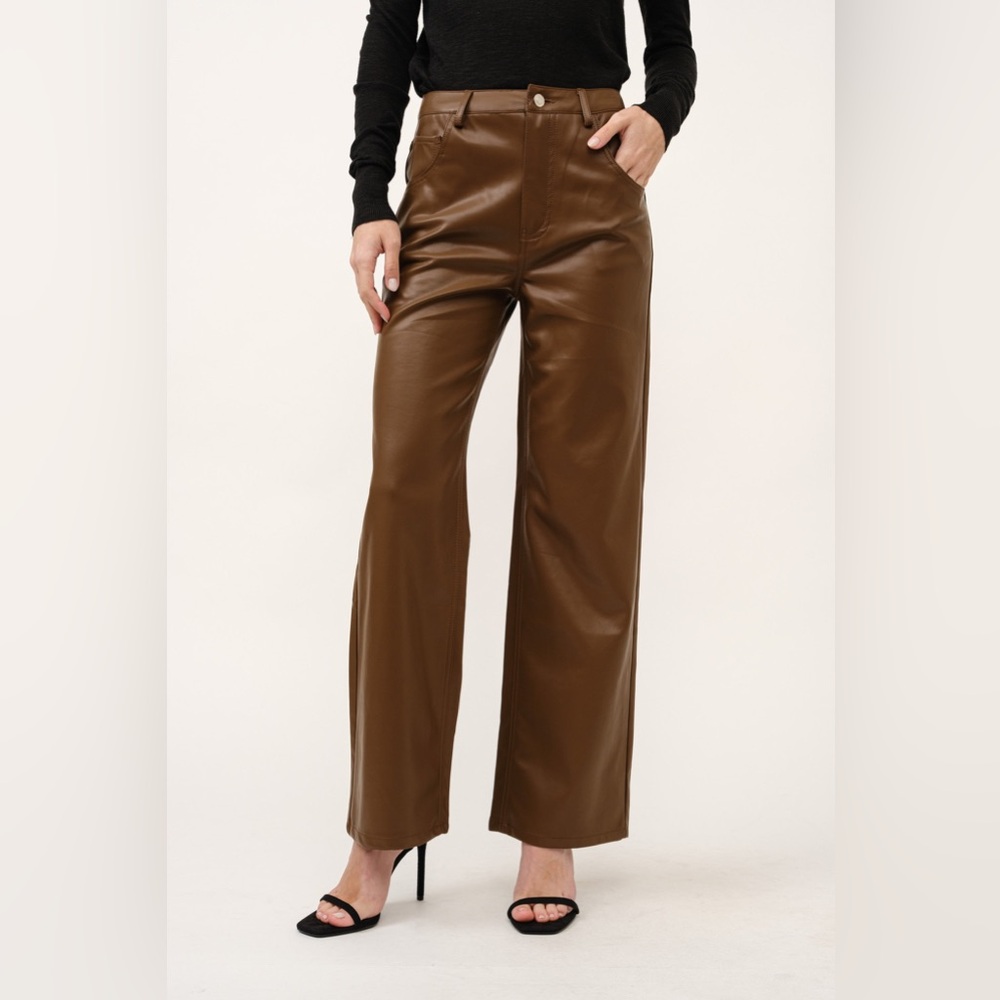 Brown Wide Leg Leather Pant